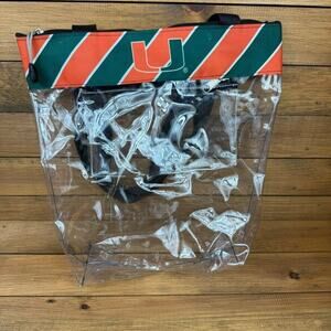 University of Miami Hurricanes UM Tote Bag Purse "GO CANES!" Clear Green Orange